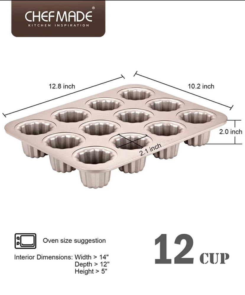 ChefMade Canelés Mould Tray, 12-cavities