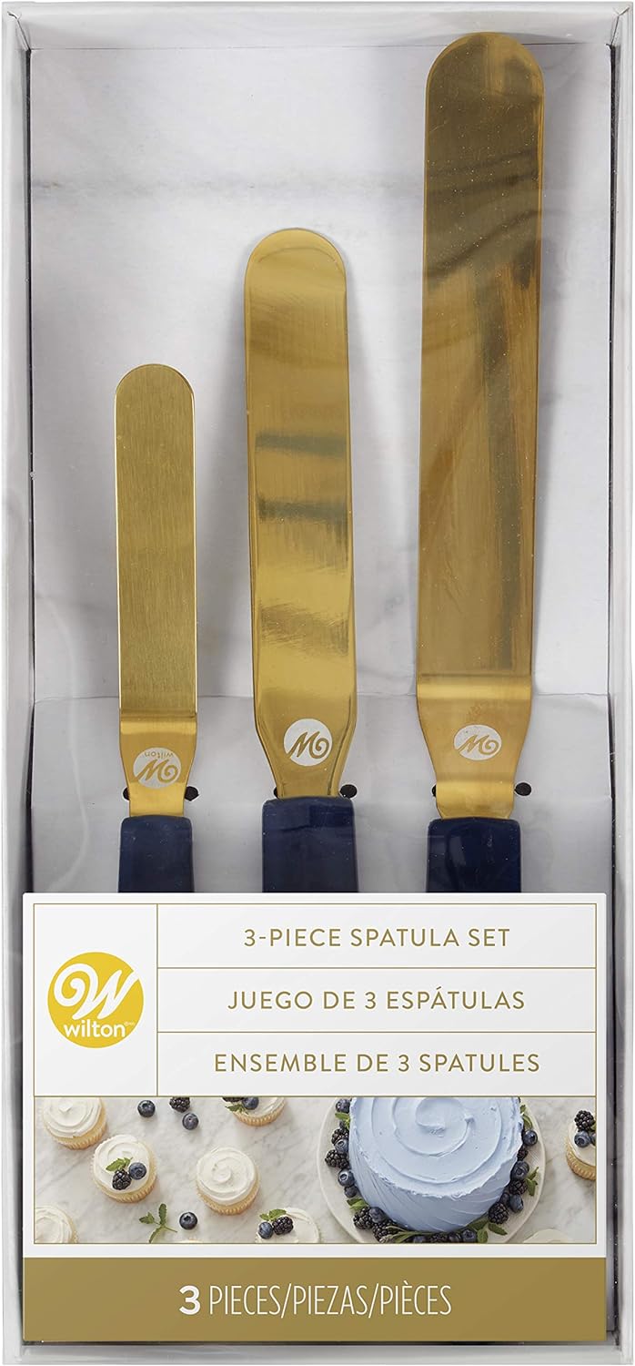 Wilton Navy Blue and Gold Icing Spatula Set, 3-Pc