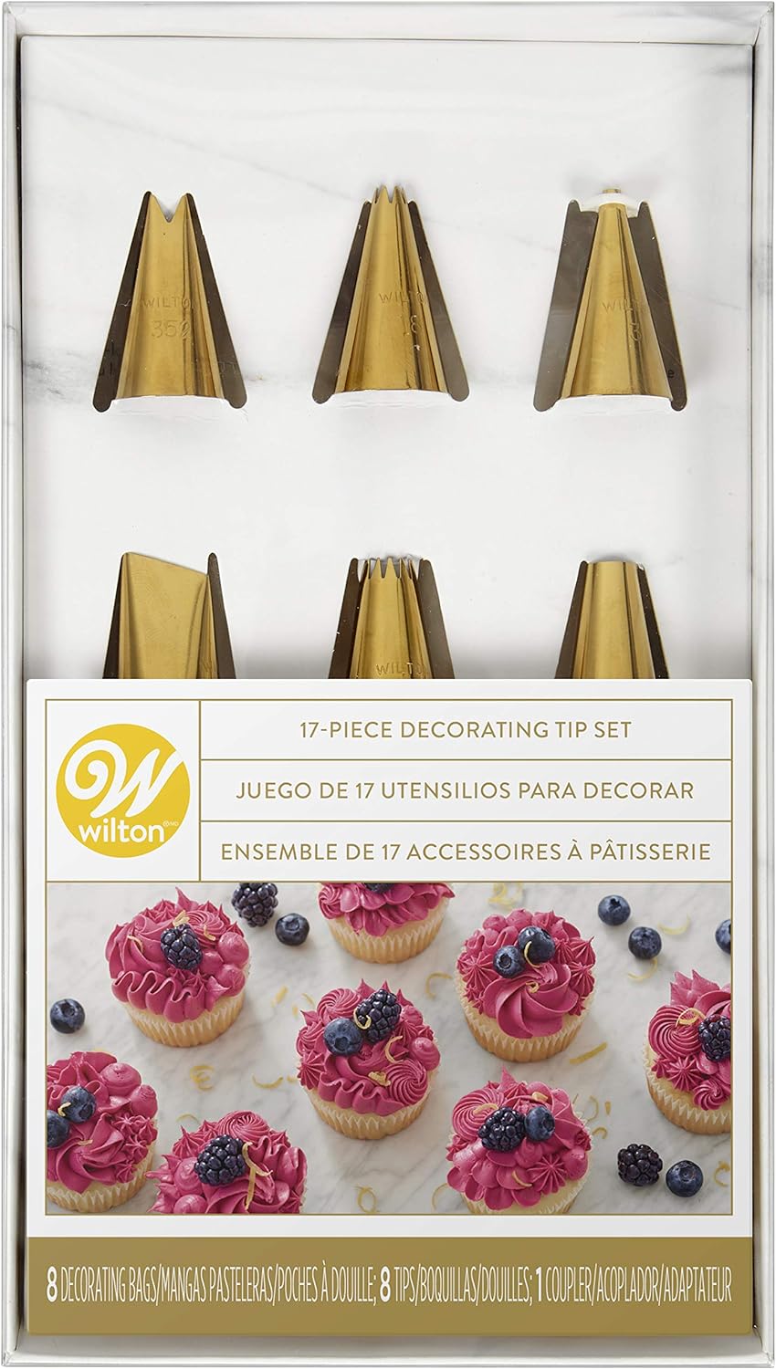 Wilton Navy Blue and Gold Piping Tips Set, 17-Piece