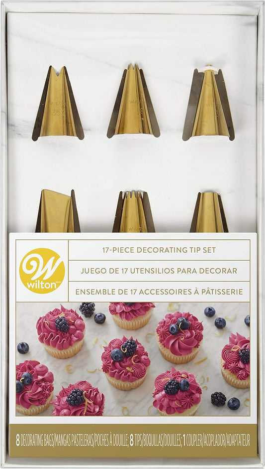 Wilton Navy Blue and Gold Piping Tips Set, 17-Piece