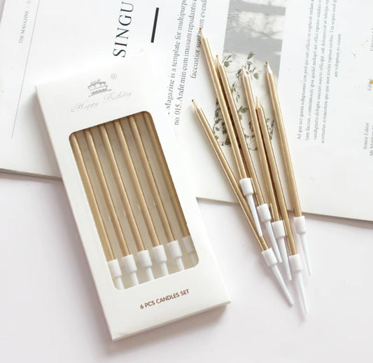 Pencil Birthday Cake Candle Set, 6 pcs/box, Gold
