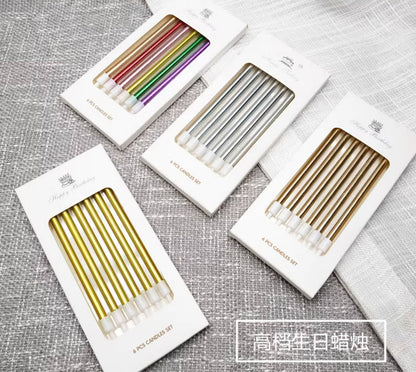 Pencil Birthday Cake Candle Set, 6 pcs/box, Gold