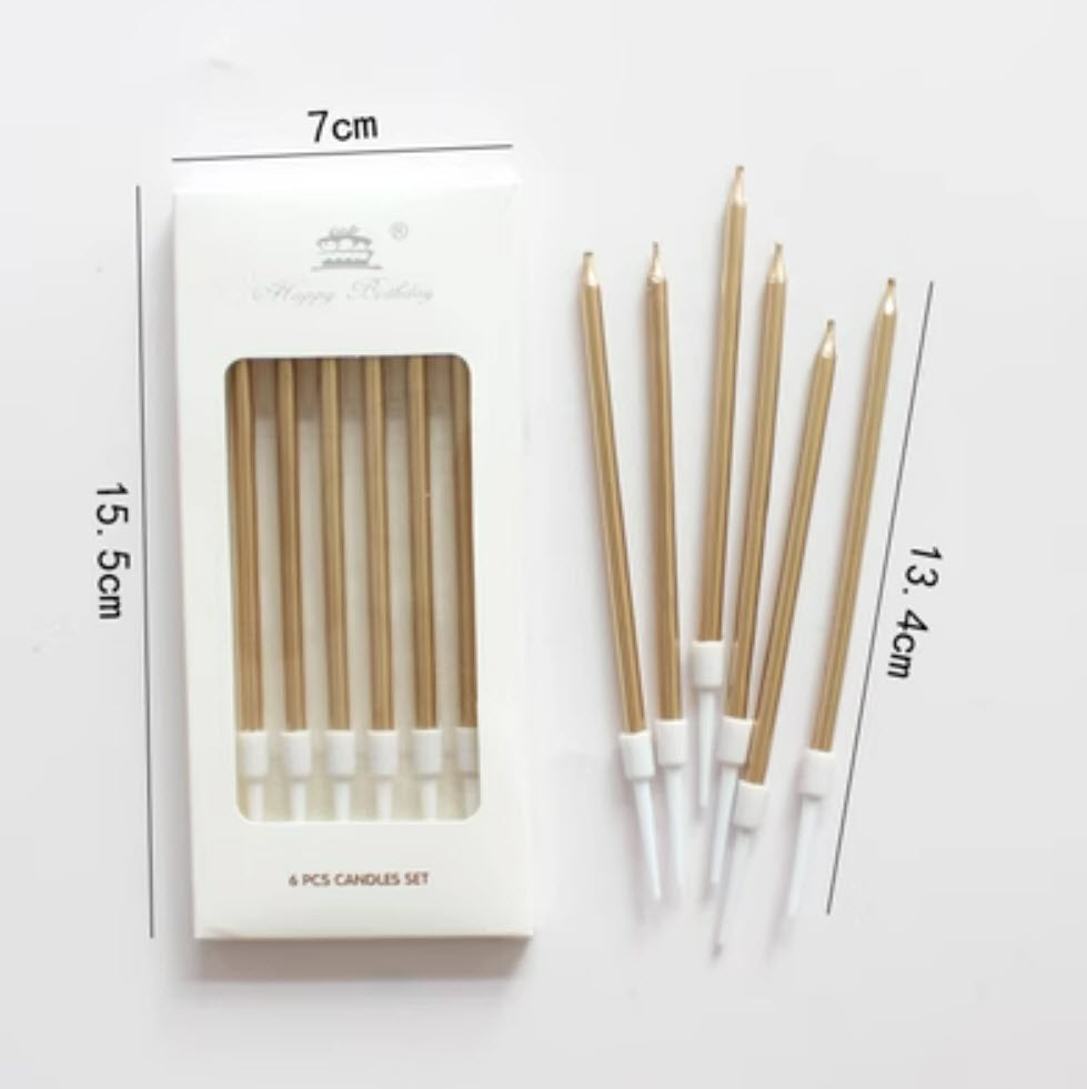 Pencil Birthday Cake Candle Set, 6 pcs/box, Gold