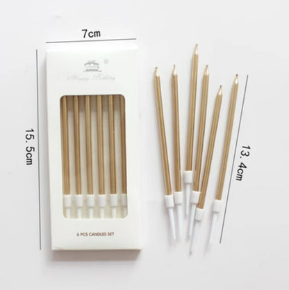 Pencil Birthday Cake Candle Set, 6 pcs/box, Gold