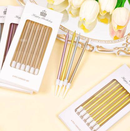 Pencil Birthday Cake Candle Set, 6 pcs/box, Gold