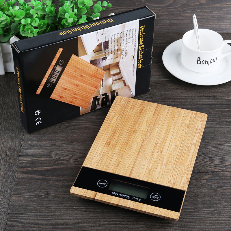 LED Electronic Digital Kitchen Scale, 5Kg/1g, Wooden