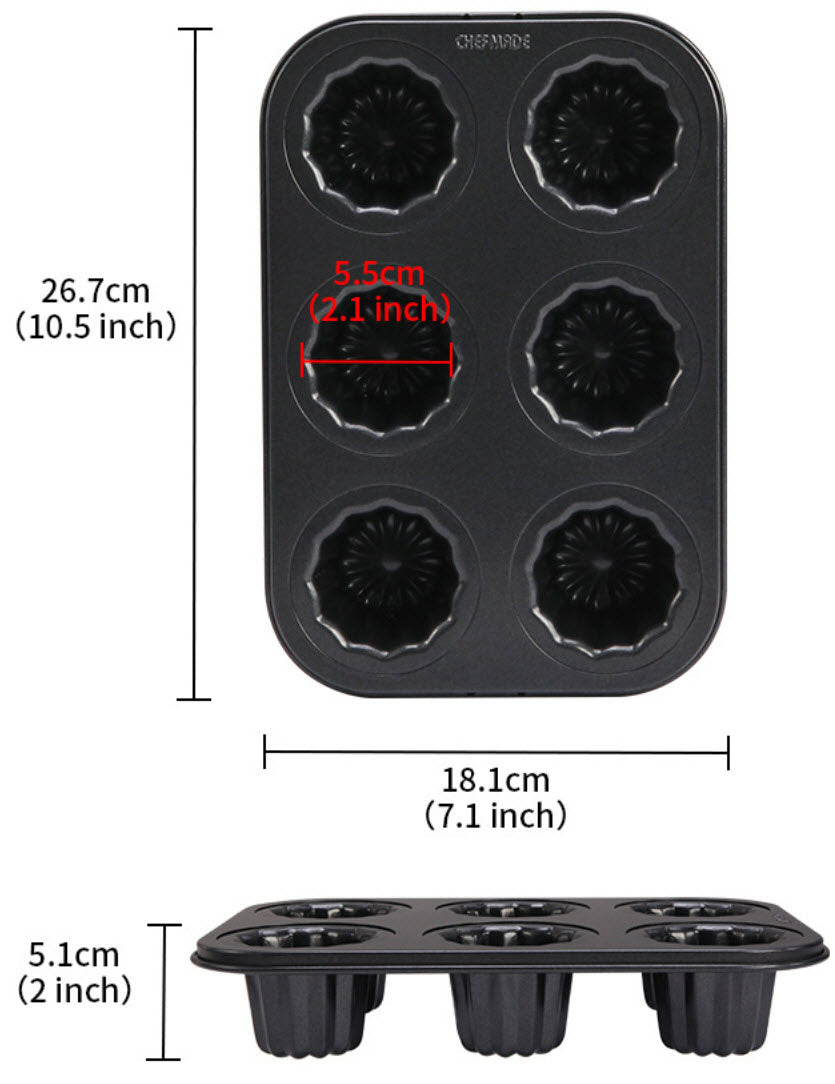 ChefMade Canelés Mould Tray, 6-cavities